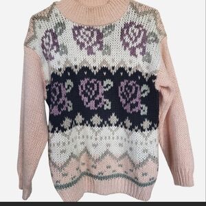 Vintage Pink sweater with purple roses